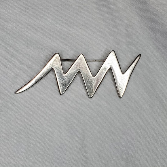 Vintage Sterling Silver Signed Stamped 925 Mexico ZigZag Lightning Brooch Brooch - Picture 3 of 9